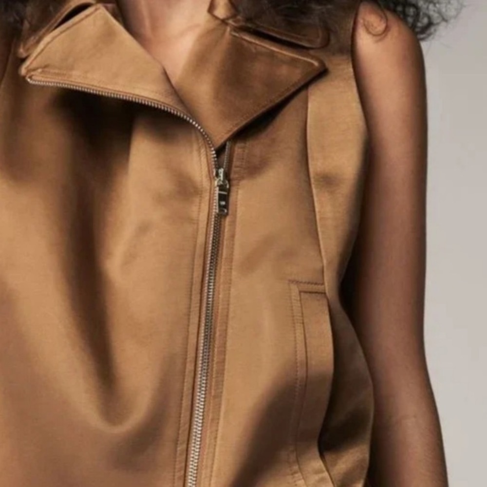 Massimo Dutti Bronze Moto Vest NWOT - Picture 3 of 11